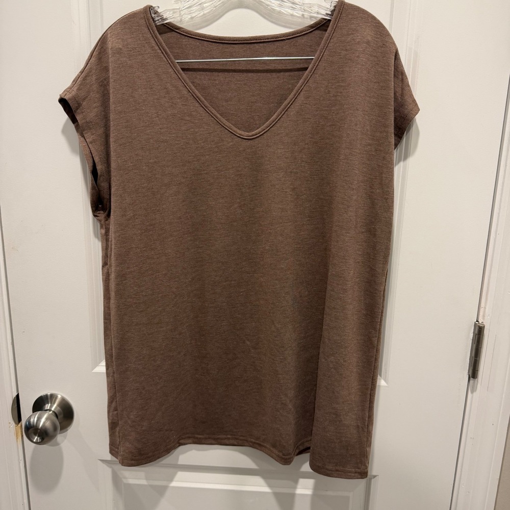 Unbranded Womens T-Shirt V-Neck Cap Sleeve Heathered Brown Size XL